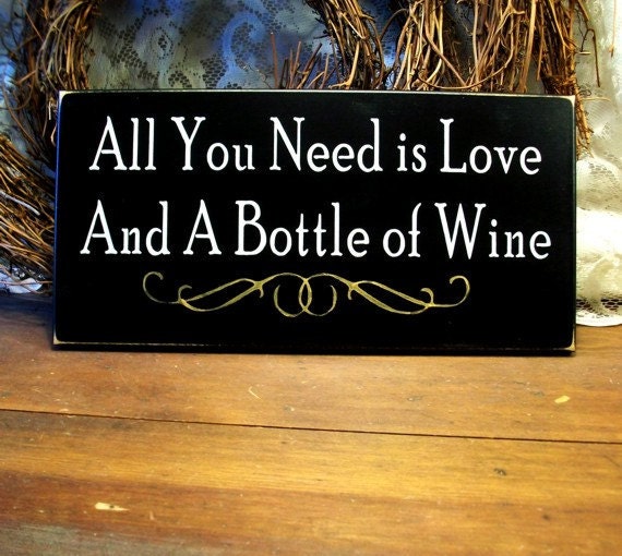 Love and Wine Sign Wood Painted Wine Lover Plaque Black