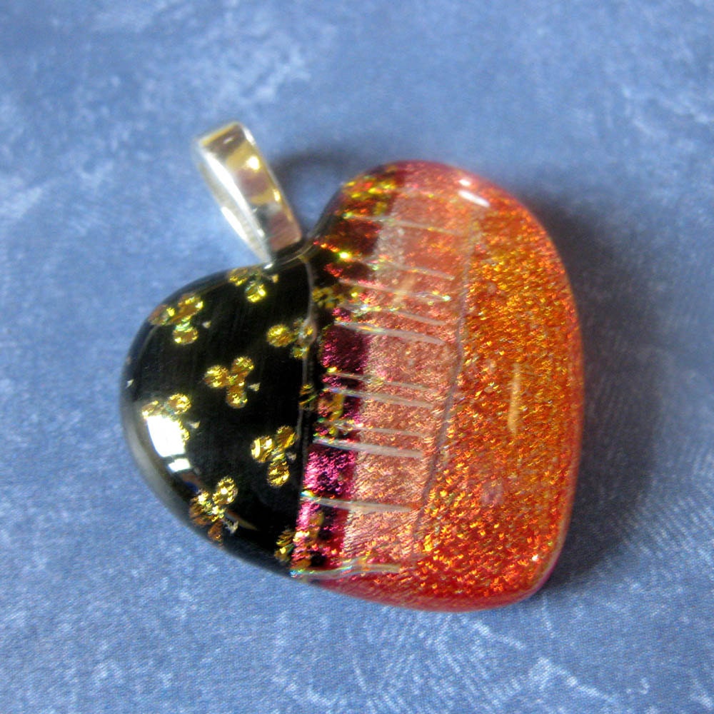 Fused Glass Heart Pendant, Sweetheart Pendant, Jewelry Slide - Places in the Heart - 3588
