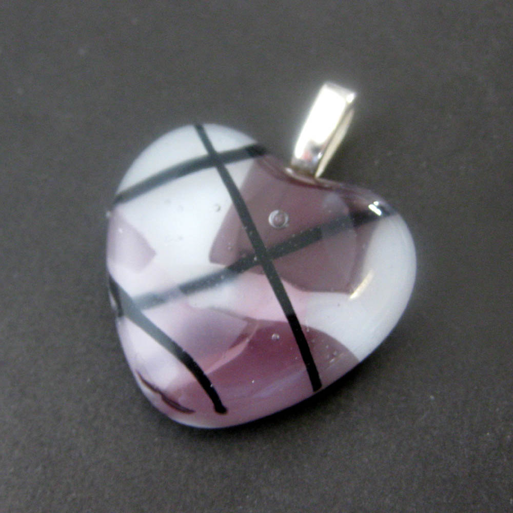 Purple Heart, Valentines Day, Fused Glass Heart Pendant, Heart Glass Jewelry - Pillow Talk - 3663 -2