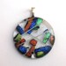 Festival - Dichroic Fused Glass Pendant Slide, Transparent Glass with Blue, Orange, Yellow, & Green Dichroic -2743