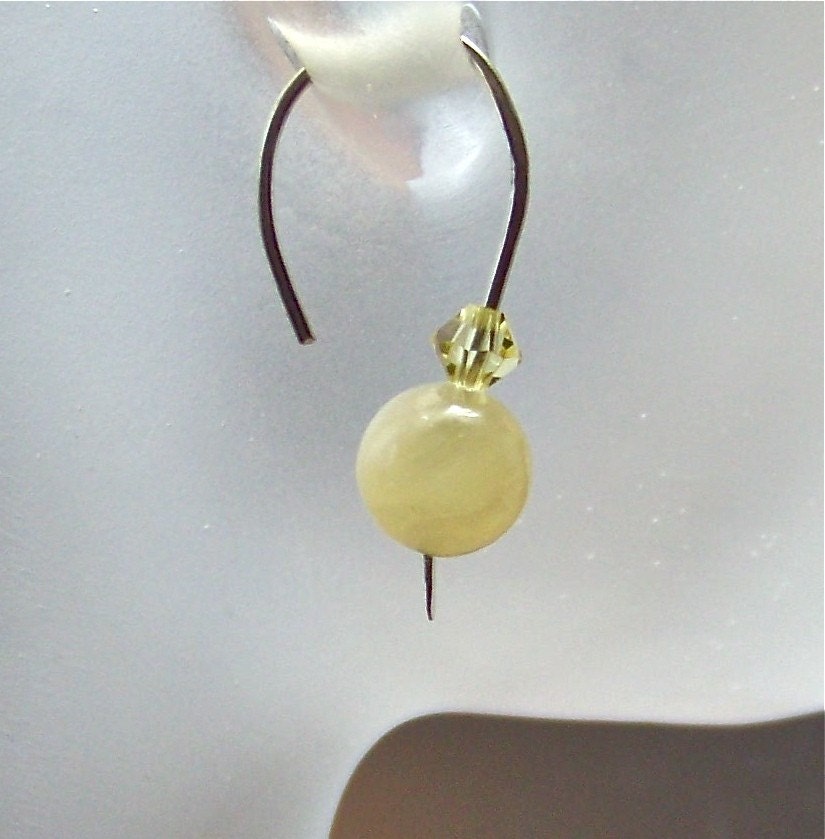 Pastel Yellow Aragonite Gemstone & Argentium Sterling Silver Minimalist Earrings