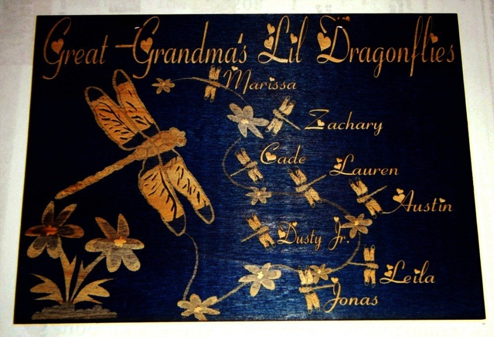 Lil Dragonflies Personalized 6in x 9in  Wooden Sign for grandmother, mom, aunt etc......