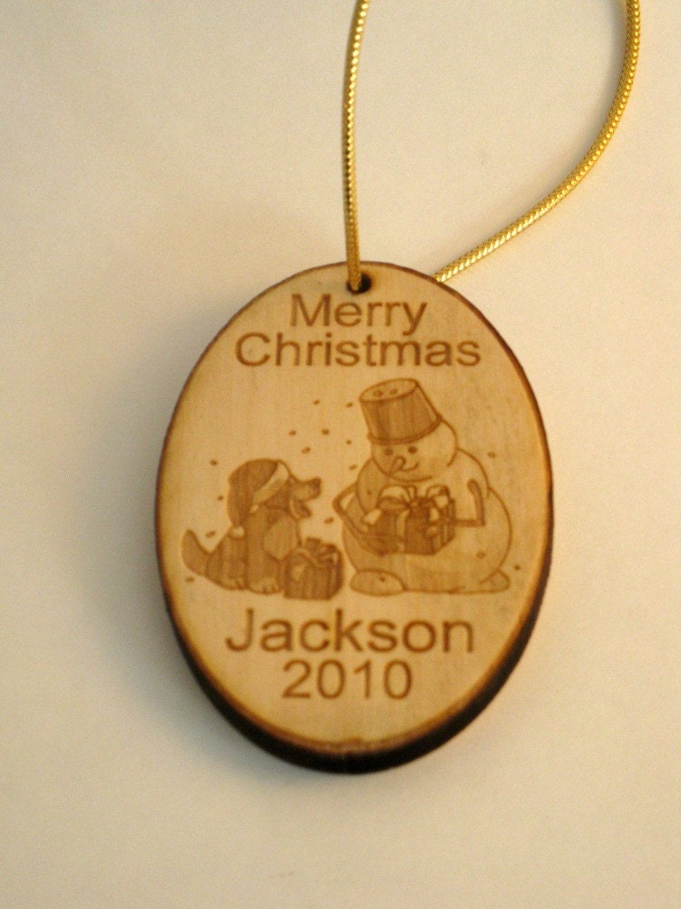 Personalized wooden snowman 2012 christmas ornament or tag