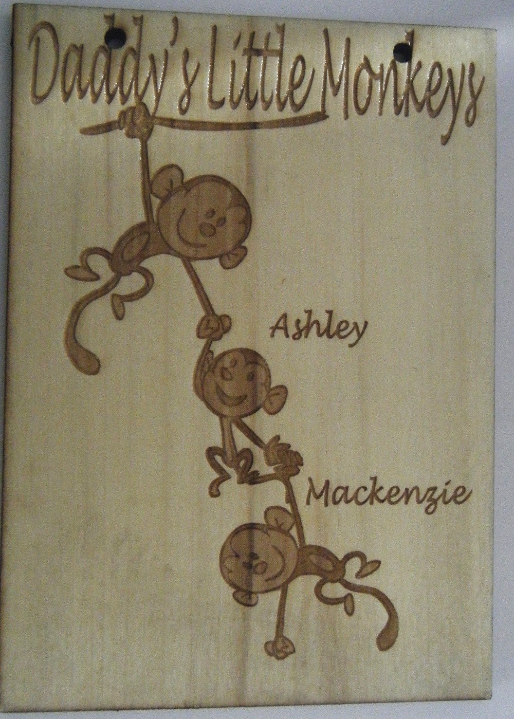 Personalized Little Monkeys 6in x 9in wooden sign (Dad, Grandfather, Grandmother, Mother, Aunt etc....)