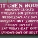 Wooden Painted Funny Kitchen Hours Sign 6 in x 9 in