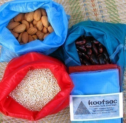 Reusable bulk bin food / produce bags - 3 medium ripstop nylon - blue, red, turquoise