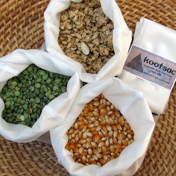 Eco bags -bulk bin food market, biodegradable natural silk - set of three MEDIUM