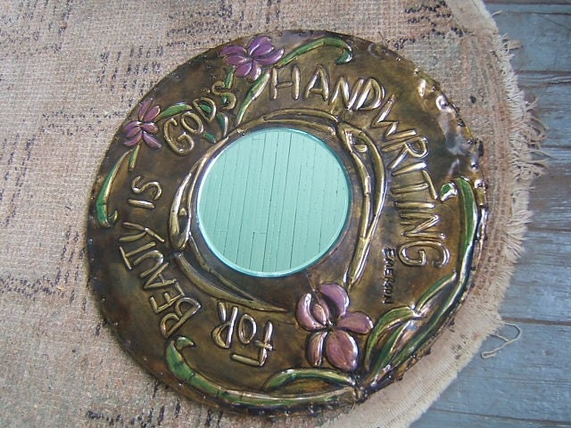 Tooled Brass Emerson Phrase Wall Mirror