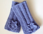Periwinkle Fingerless Gloves with Flowers