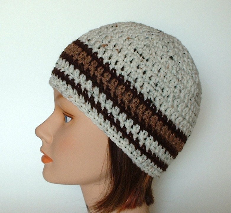 Brown Striped Skater Beanie for Men or Women