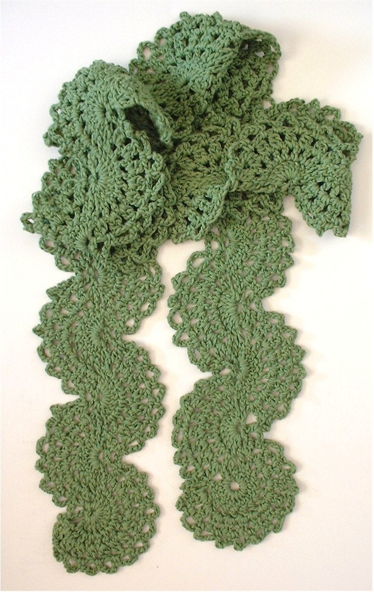 Spring Green Crocheted Doily Lace Scarf