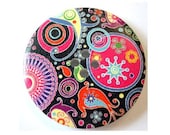 3 Buttons, wood, 40mm,  pink on black ornaments for button jewelry, sewing, crafts