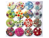 16 Buttons, wood  buttons, 40mm, 16 kinds, colorful flowers and ornaments in assorted colors