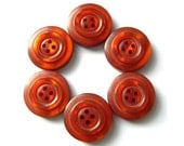 6 Vintage buttons lucite plastic dark orange 28mm, 8mm thick