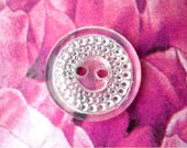 6 glass buttons, antique vintage can be use as a bead, dots pattern, transparent, 18mm