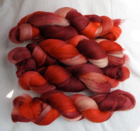 SALE - Handpainted Rovings -- Polwarth Wool and Silk