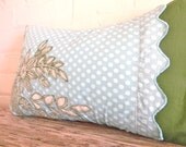 light blue pillow cover in polka dot and greens 12x18