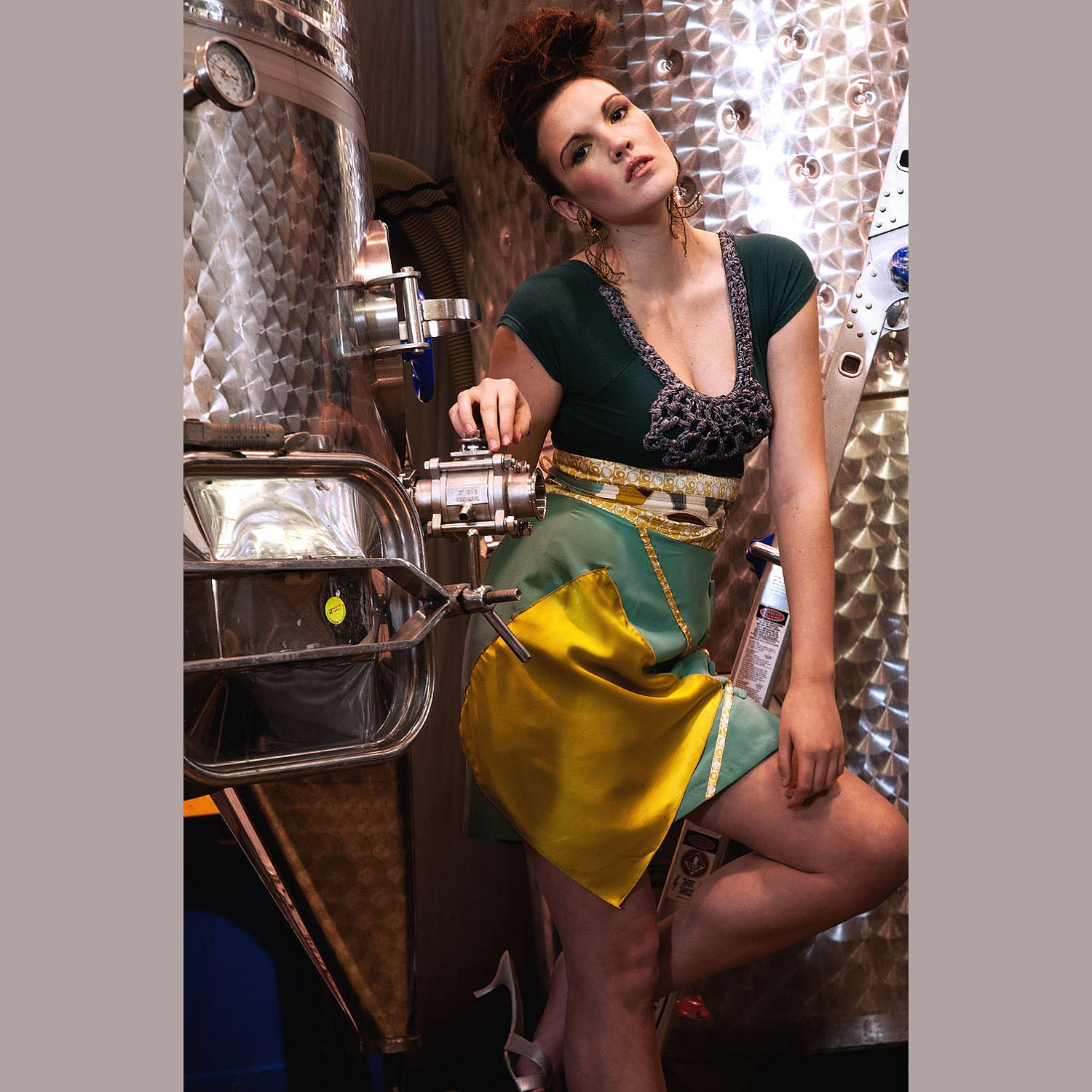 Futurama Teal and Chartreuse High-Waist Skirt