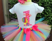 Rainbow Lollipop 1st Birthday  Custom Made Tutu Set Photo Props Party Outfit