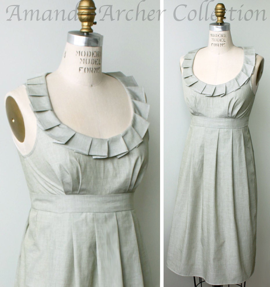Bridesmaid Dress with pockets, light sage cotton