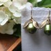 Green Earrings, Green Pearl Earrings , Gold Leaf Earrings, Sage Green Earrings