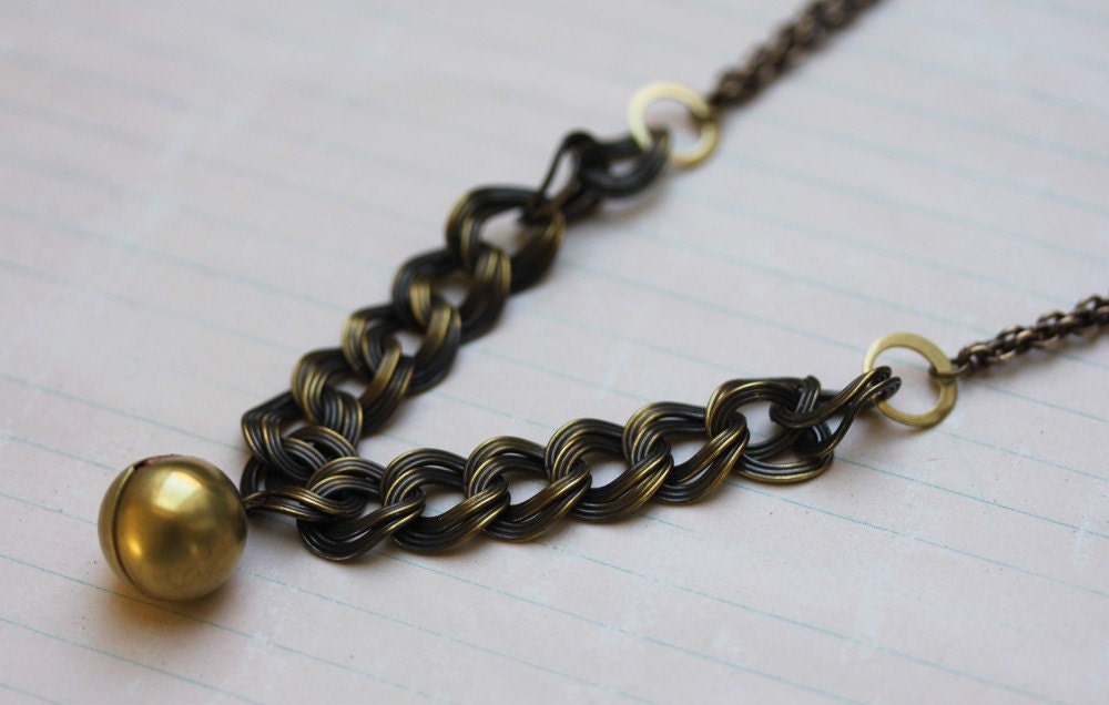 Brass Ball Locket Necklace, Heavy Chain Necklace , Industrial Jewelry , Multi Chain Necklace
