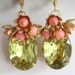 Coral Earrings, Green Glass Stones, Green Earrings, Vintage Glass, Vintage Jewelry