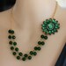 Emerald Green Necklace, Emerald Green Flower Necklace, Green Beaded Necklace ,FREE Matching Earrings, Vintage Flower Necklace