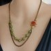 Coral Flower Necklace, Green Gemstone Necklace , Vintage Bridal Jewelry, Flower Necklace