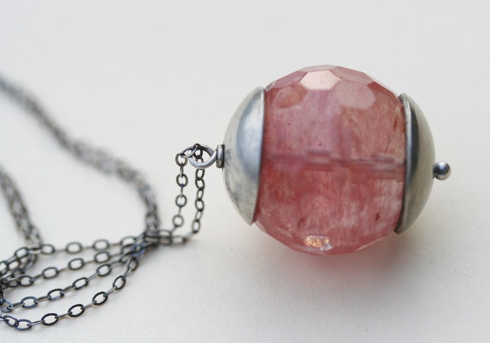 Watermelon Pink Necklace Pink Quartz Necklace Strawberry Quartz Necklace