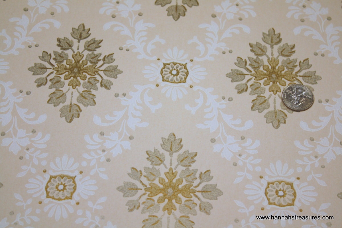 1940's Vintage Wallpaper  Metallic gold and white Geometric