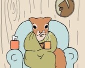 squirrel art print: sick day