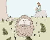 hedgehog art print: among the fiddleheads