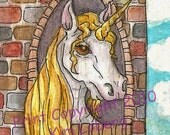 Unicorn Rapunzel ACEO PRINT by Nebraska Artist Kim Loberg WHOA Team