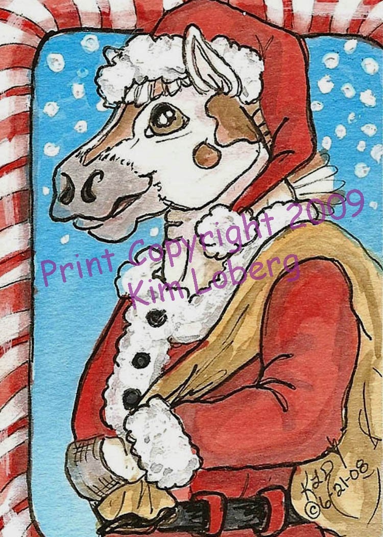 Pinto Pony Santa Horse ACEO PRINT by Nebraska Artist Kim Loberg Art WHOA Team