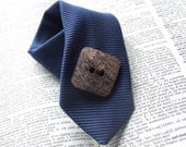 Necktie Wrist Cuff - ocean blue with nut brown square button
