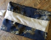 Clutch Wristlet Travel Purse in black and terracotta brocade upholstery with mocha necktie and zipper