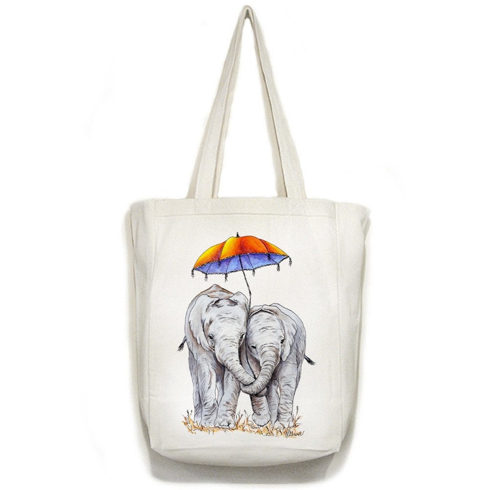 Elephant Parasol Art Open Top Canvas TOTE Book Bag - artbyljgrove