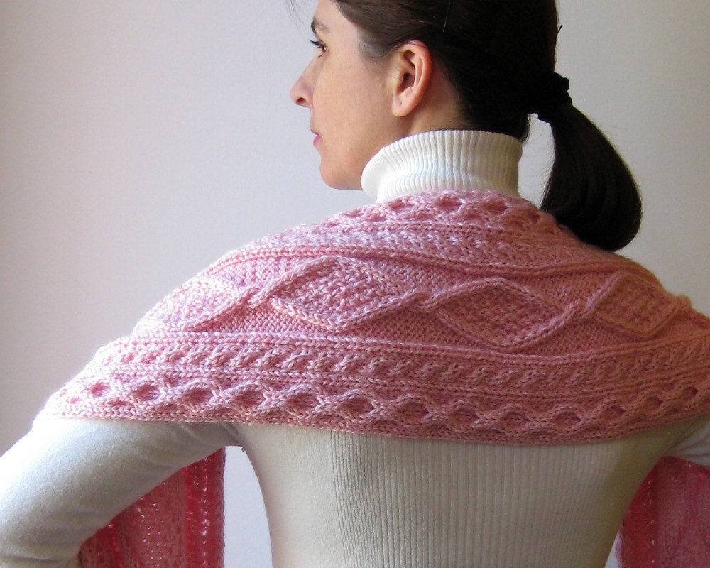 Aran Scarf Knitted in Pink Merino Blend Wool