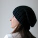 Beanie Hat Knitted in Navy Blue Wool