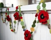 perfect wedding decor - felted red poppy garland - 10 ft