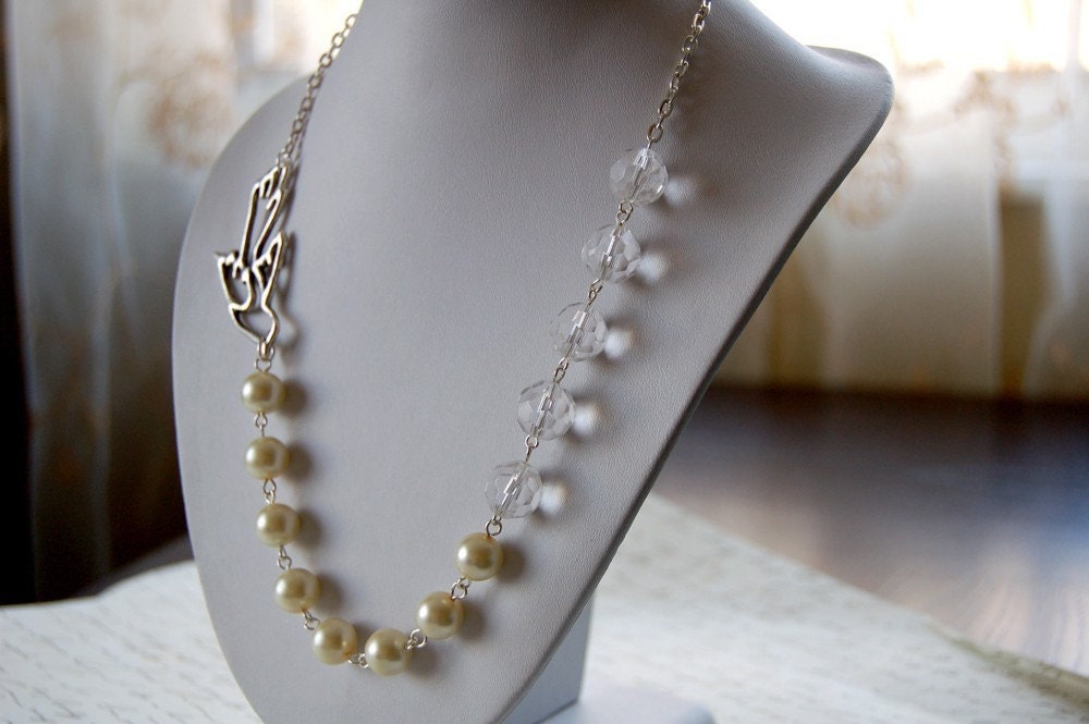 Asymmetrical Pearl and Crystal Bird Necklace Buy 3 Get 1 Free