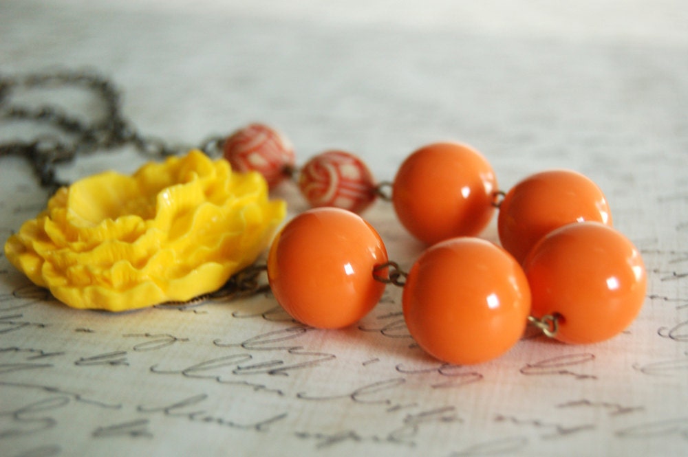 Asymmetrical Sunshine Yellow Poppy Necklace Buy 3 Get 1 Free
