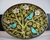 mod belt buckle, spring birds