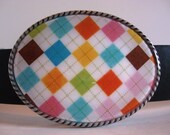 Jada Belt Buckle - white Argyle - Oval Wearable Art