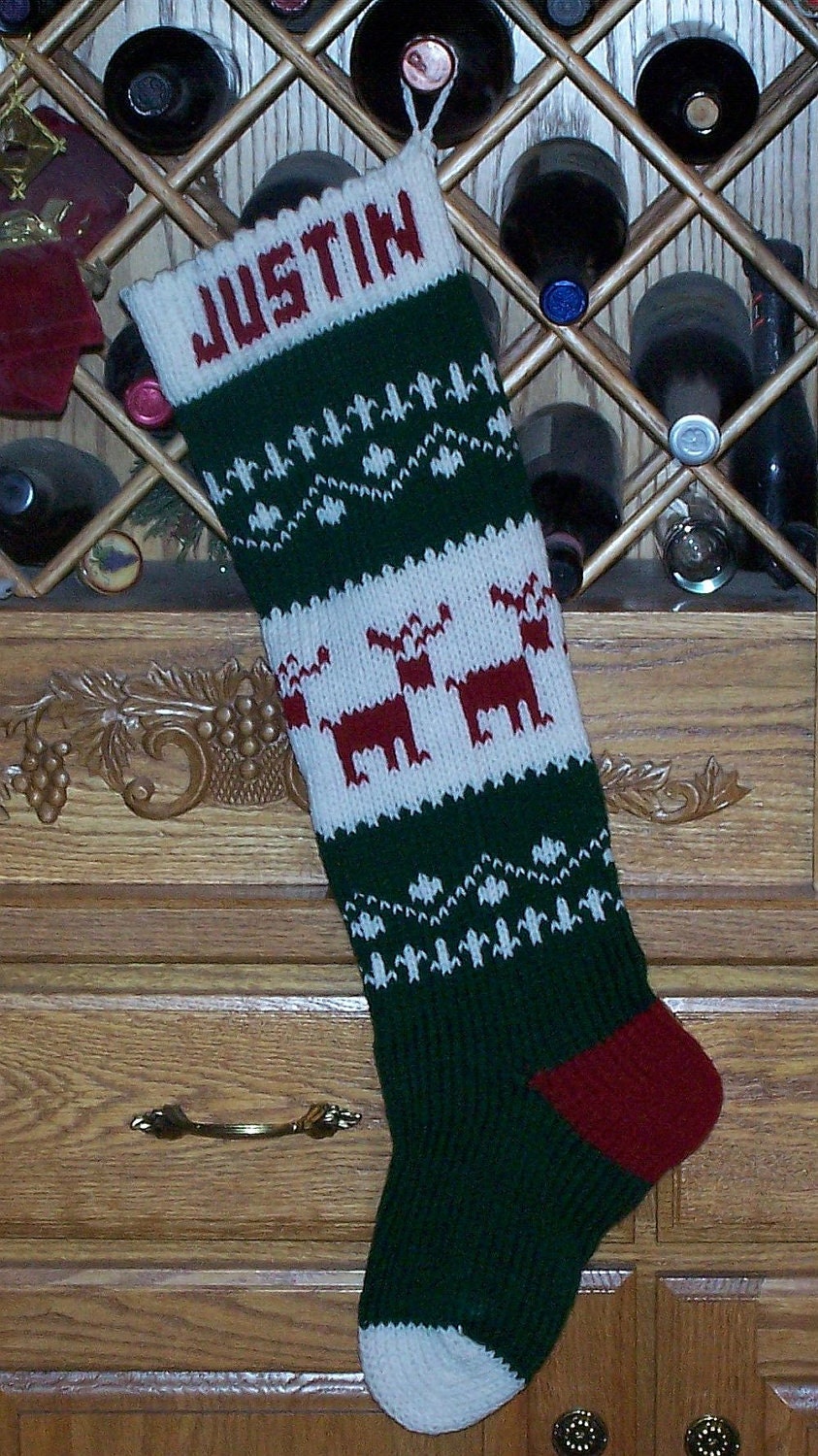 Reindeer Personalized Knitted Christmas Stocking