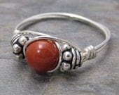 Red Jasper Bali Sterling Silver Wire Wrapped Beaded Ring ANY size