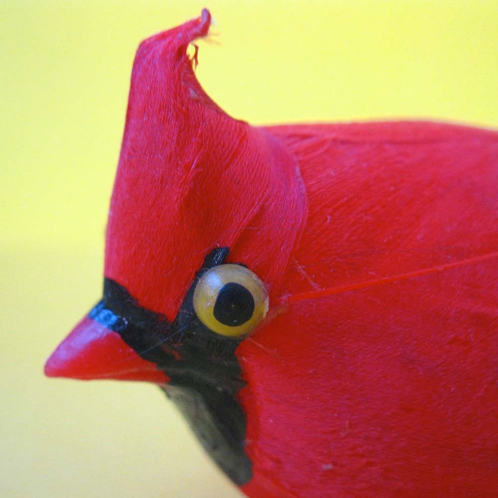 Roly Poly Red Cardinal Bird with Real Feathers, Vintage 3 Dimensional Bird