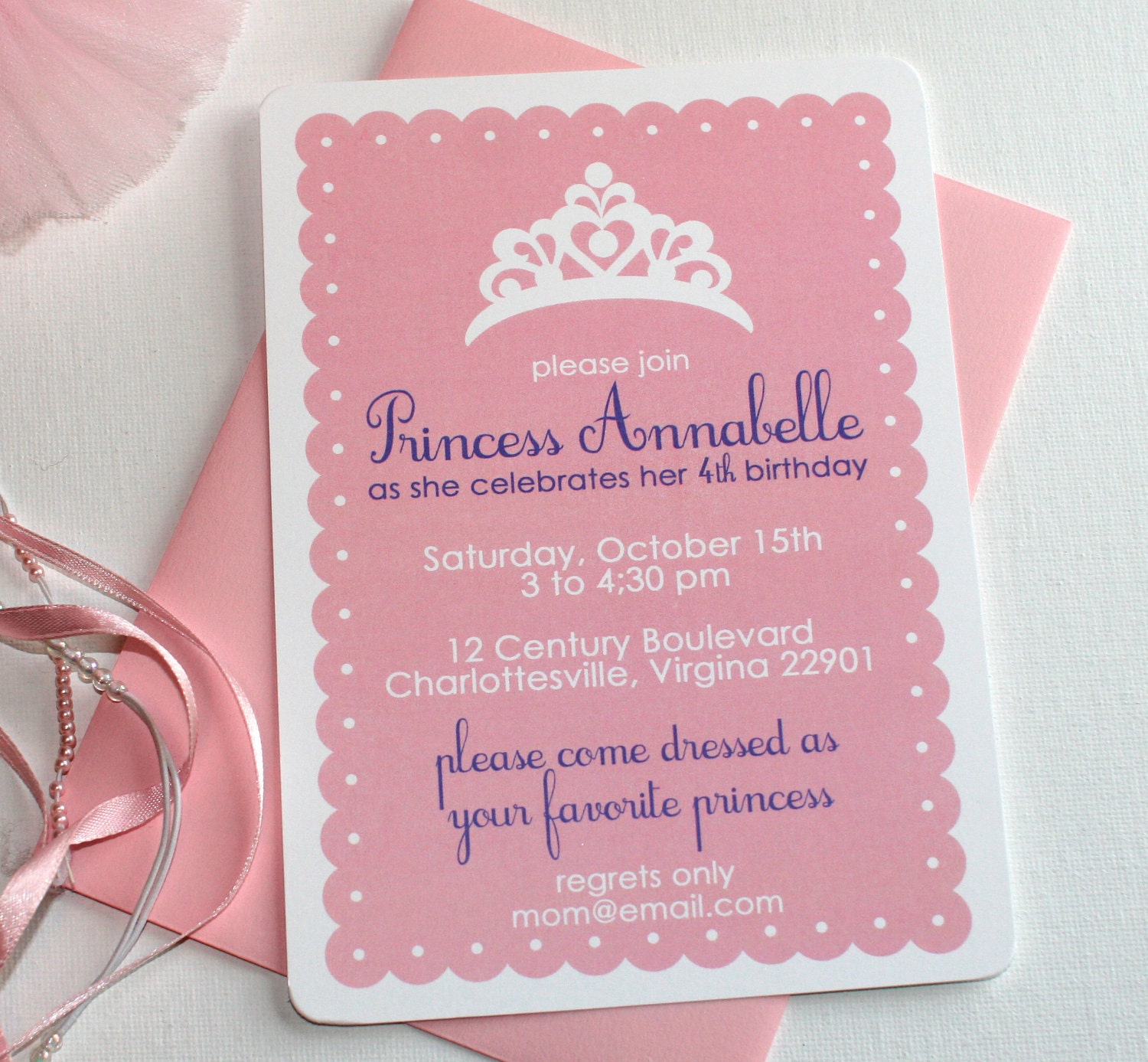 Princess Dress Up Party Birthday Invitations and Return Address Stickers