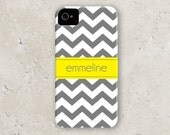 personalized custom iPhone 5 cell phone case - "grey and yellow chevron"
